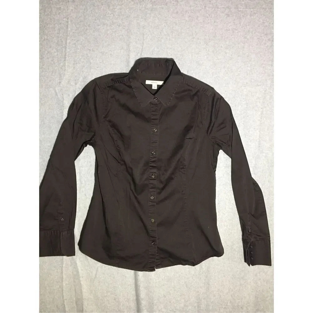 Womens Merona Button Up Size Large Chocolate Brown Casual Business Casual Work